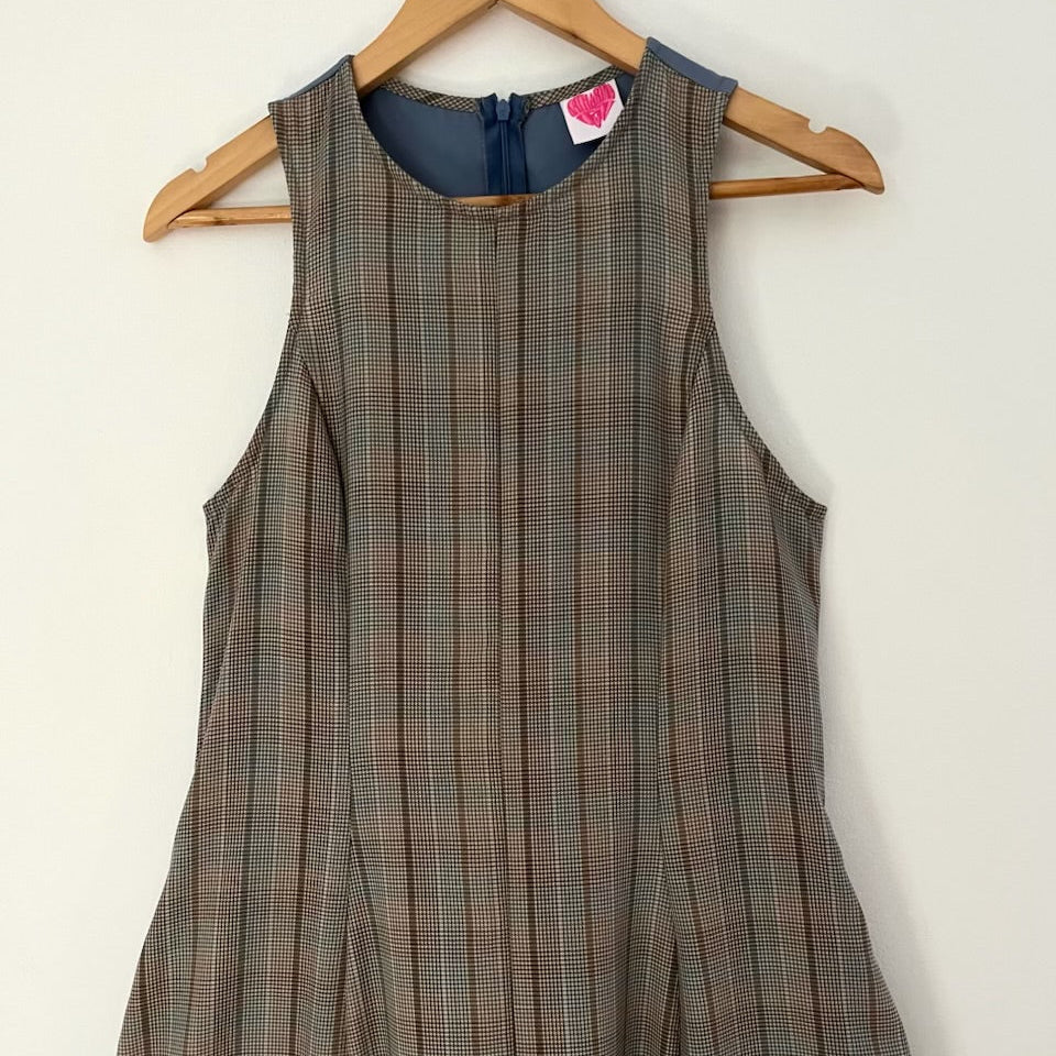 Katharina Lou OLLYROSE Maxi Dress in Green houndstooth & Trench blue Size XL.