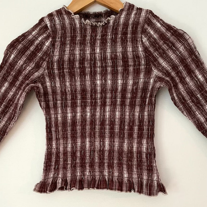 Après Studios CACAO Plaid Ruched Top Size M.