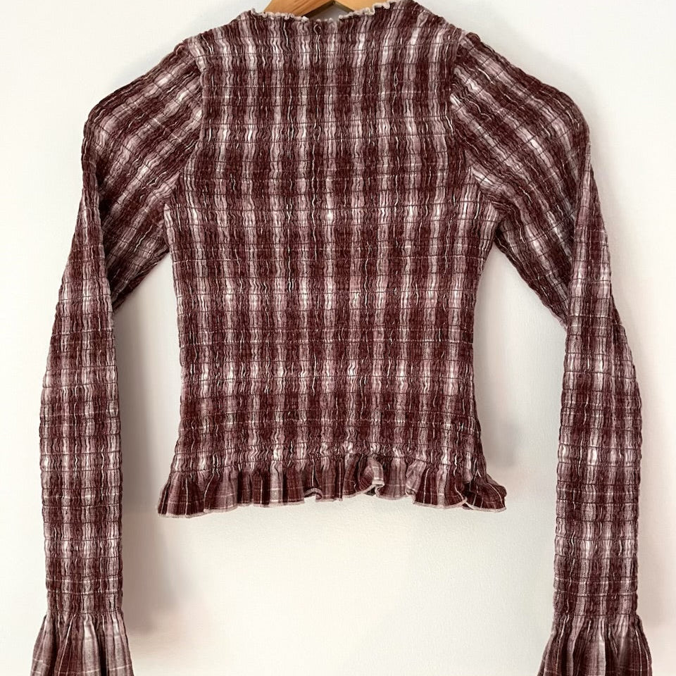 Après Studios CACAO Plaid Ruched Top Size M.