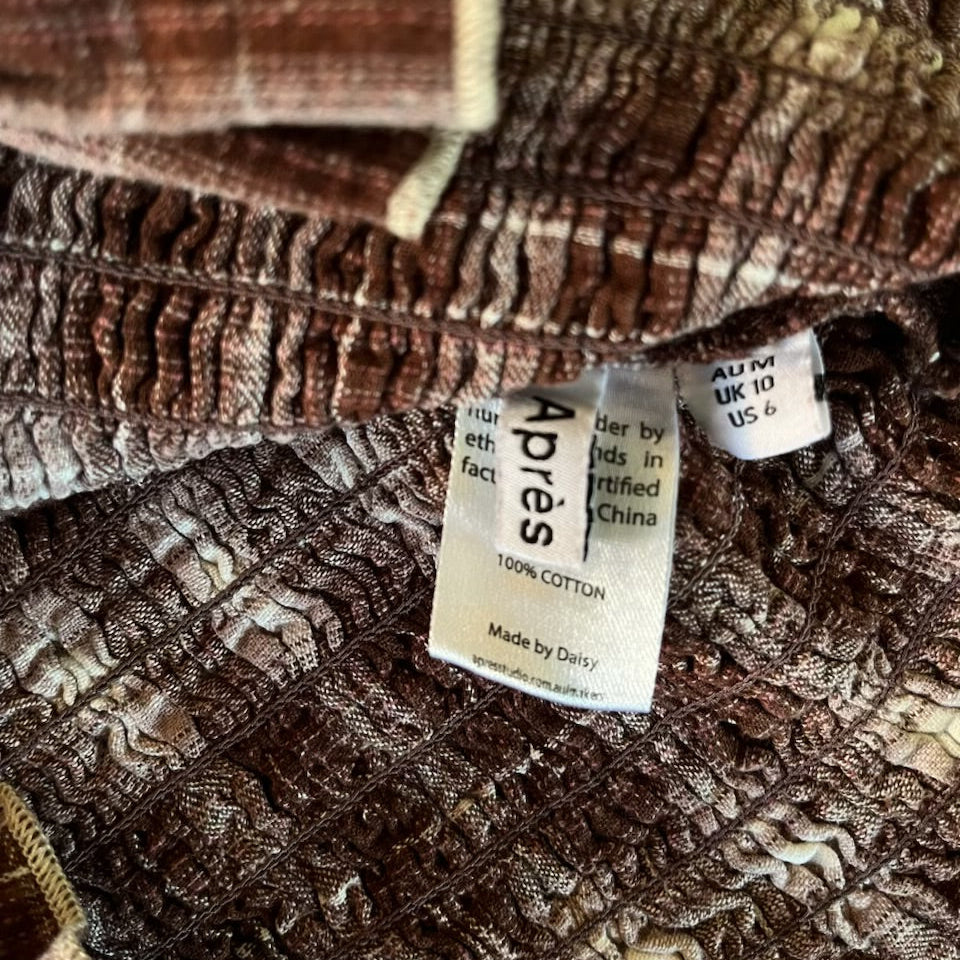 Après Studios CACAO Plaid Ruched Top Size M.