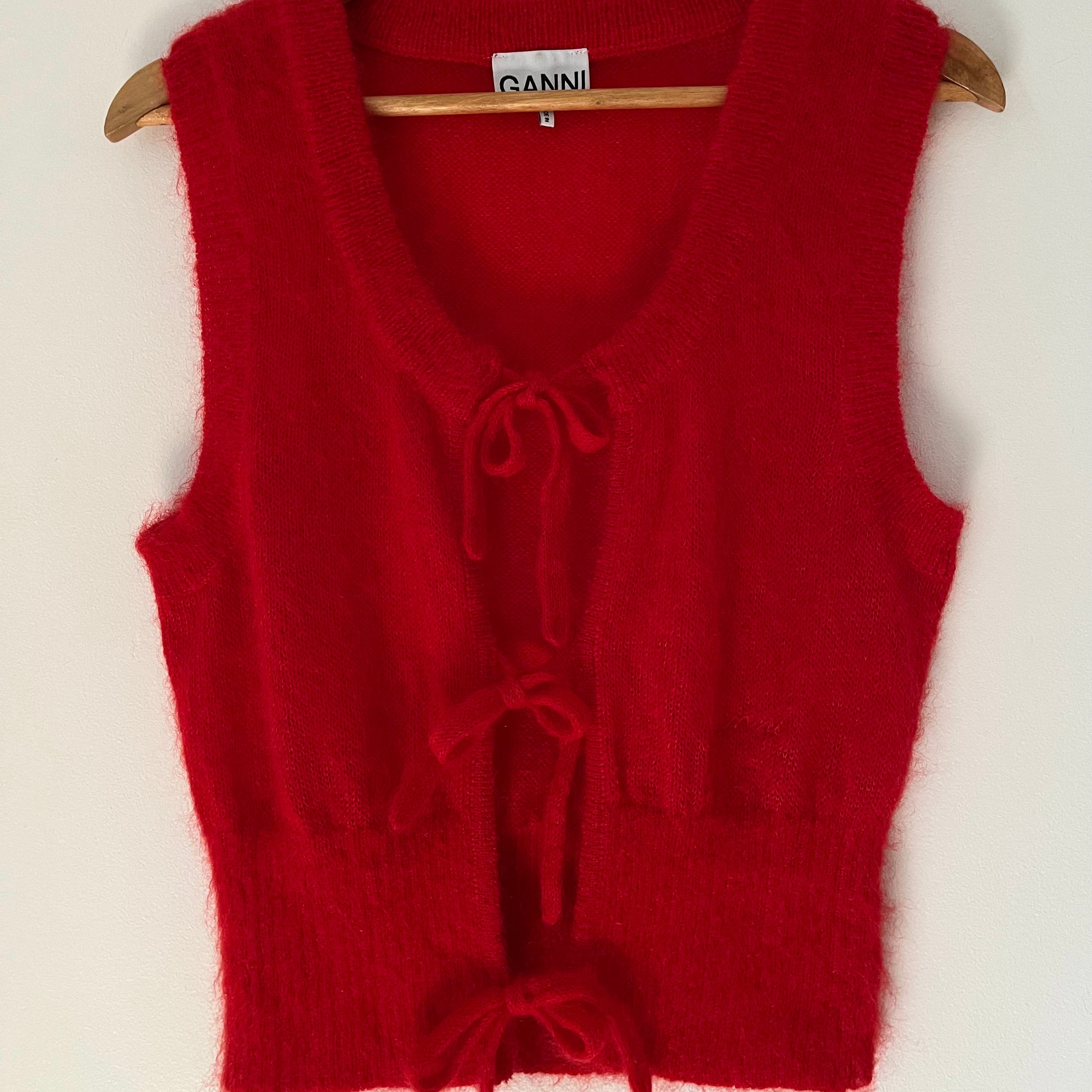 Ganni Light Mohair String Vest in Racing Red Size S.