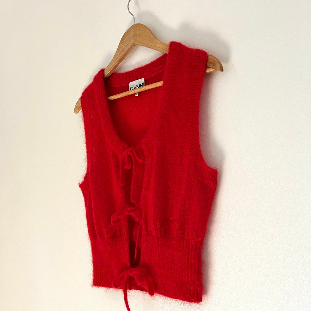Ganni Light Mohair String Vest in Racing Red Size S.
