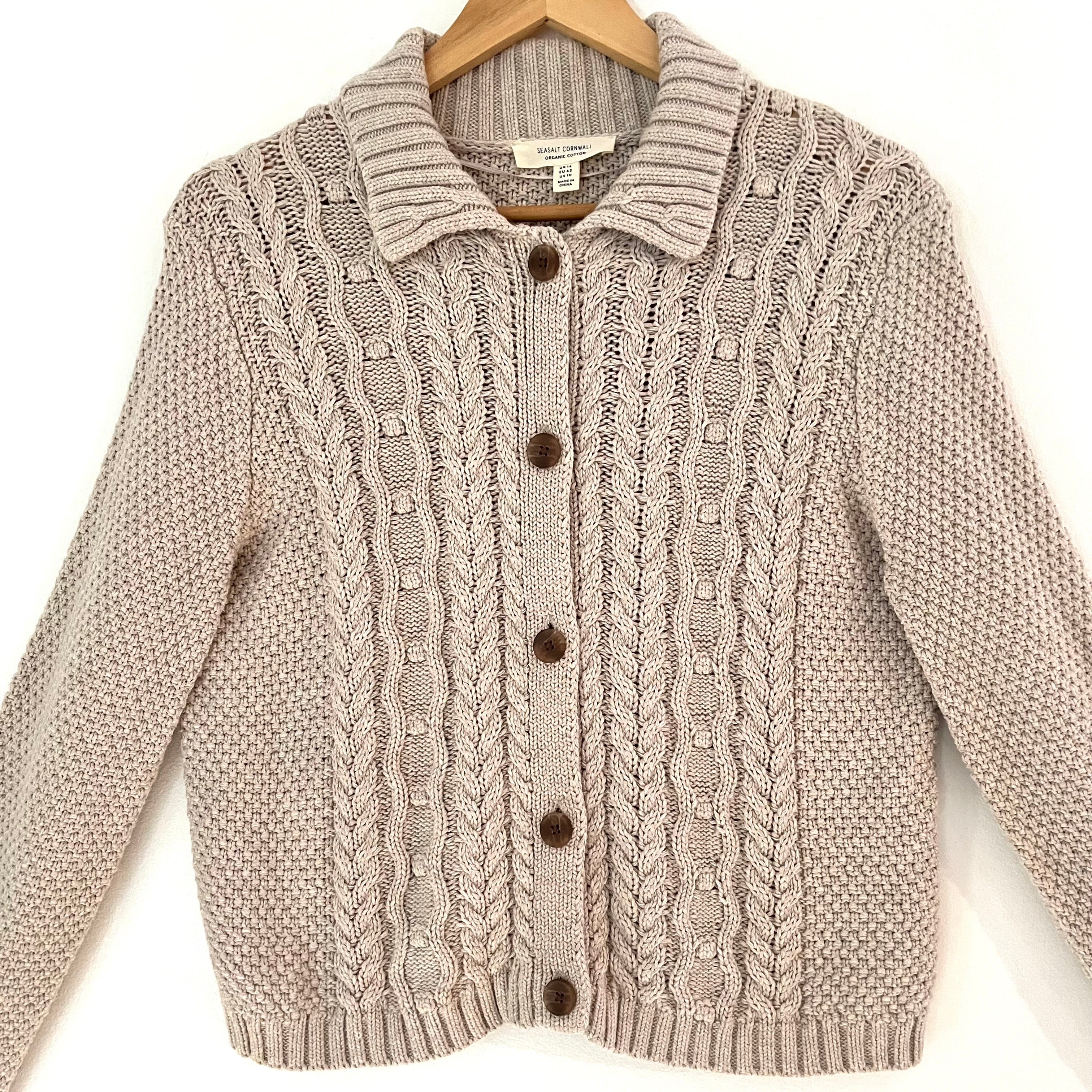 Seasalt Cornwall Natural Forest Ridge Cardigan in Aran Size 14.