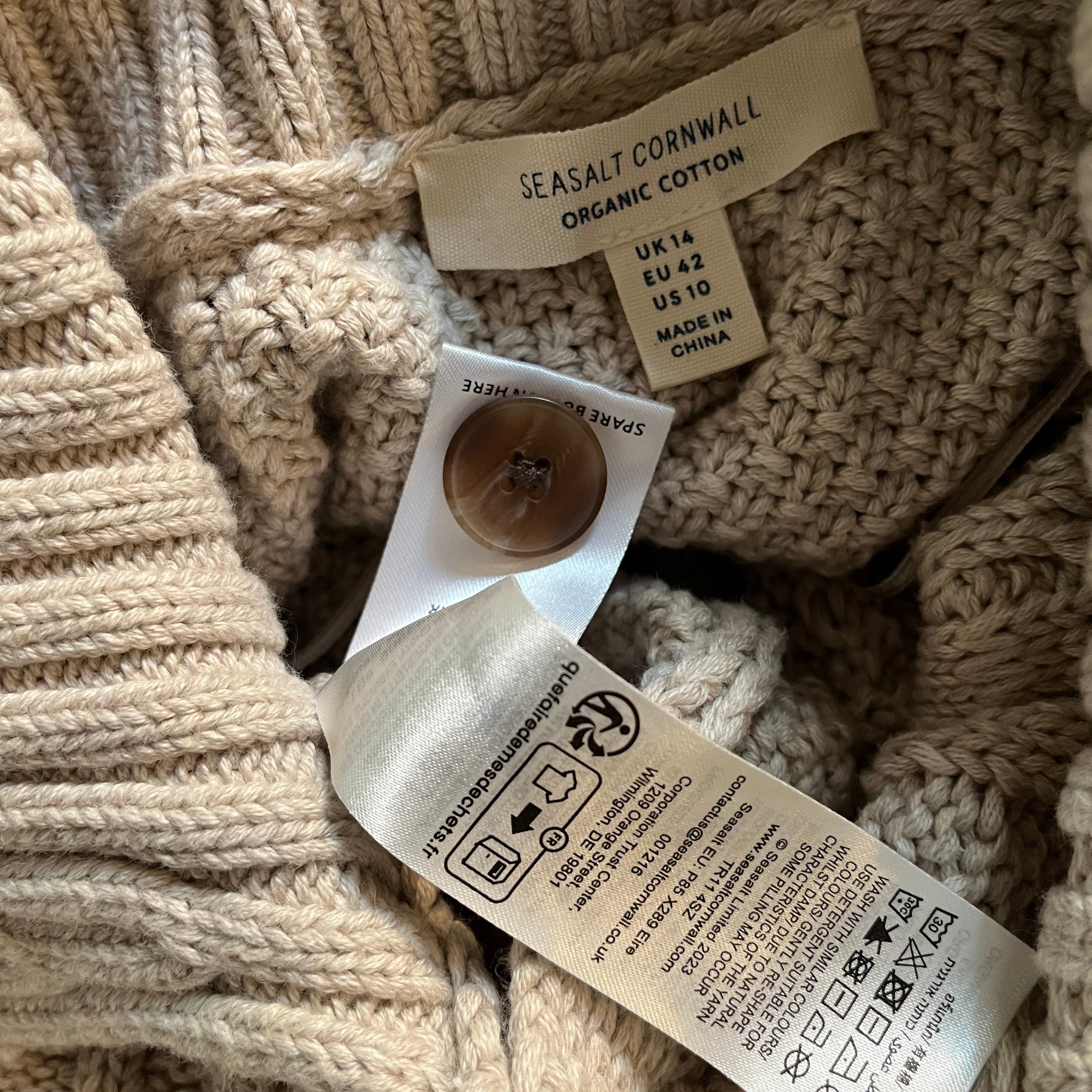 Seasalt Cornwall Natural Forest Ridge Cardigan in Aran Size 14.