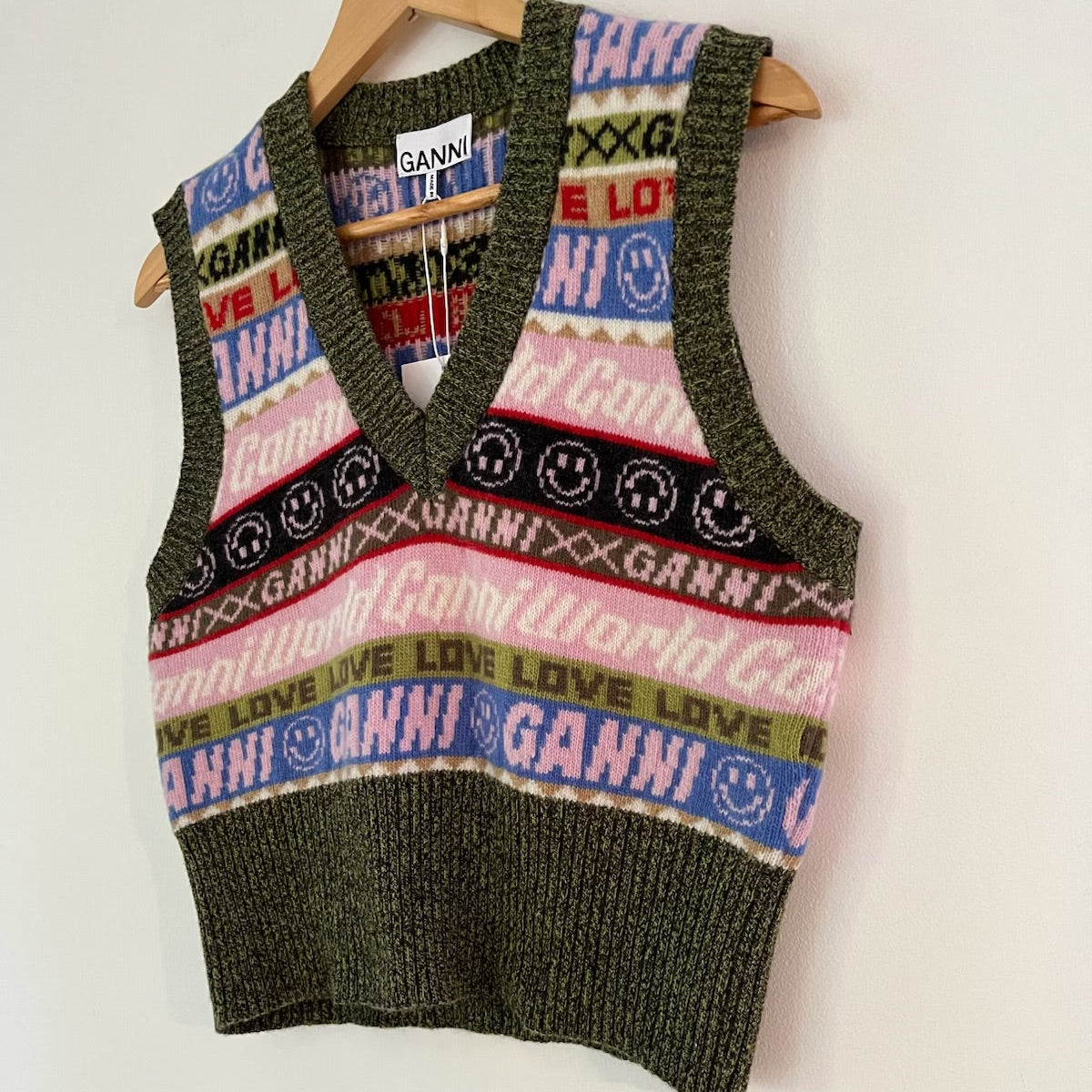 Ganni BNWT INTARSIA Graphic Knit Vest Size M.