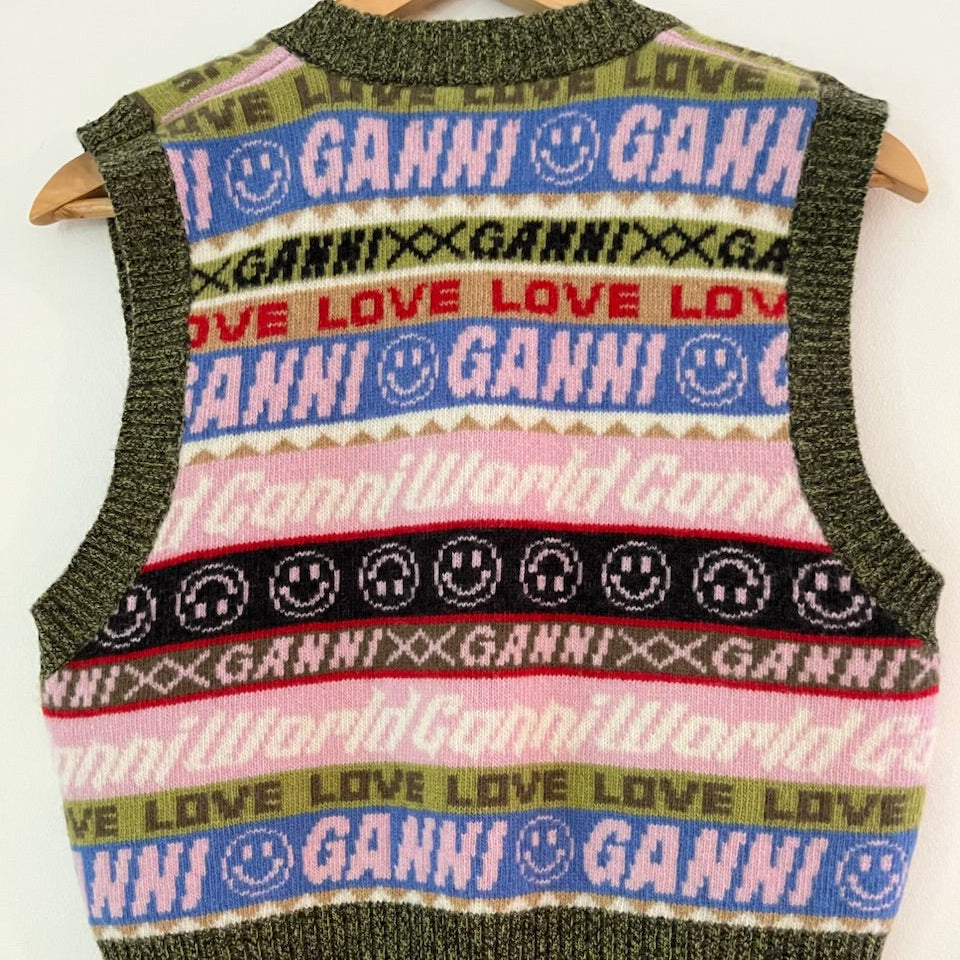 Ganni BNWT INTARSIA Graphic Knit Vest Size M.