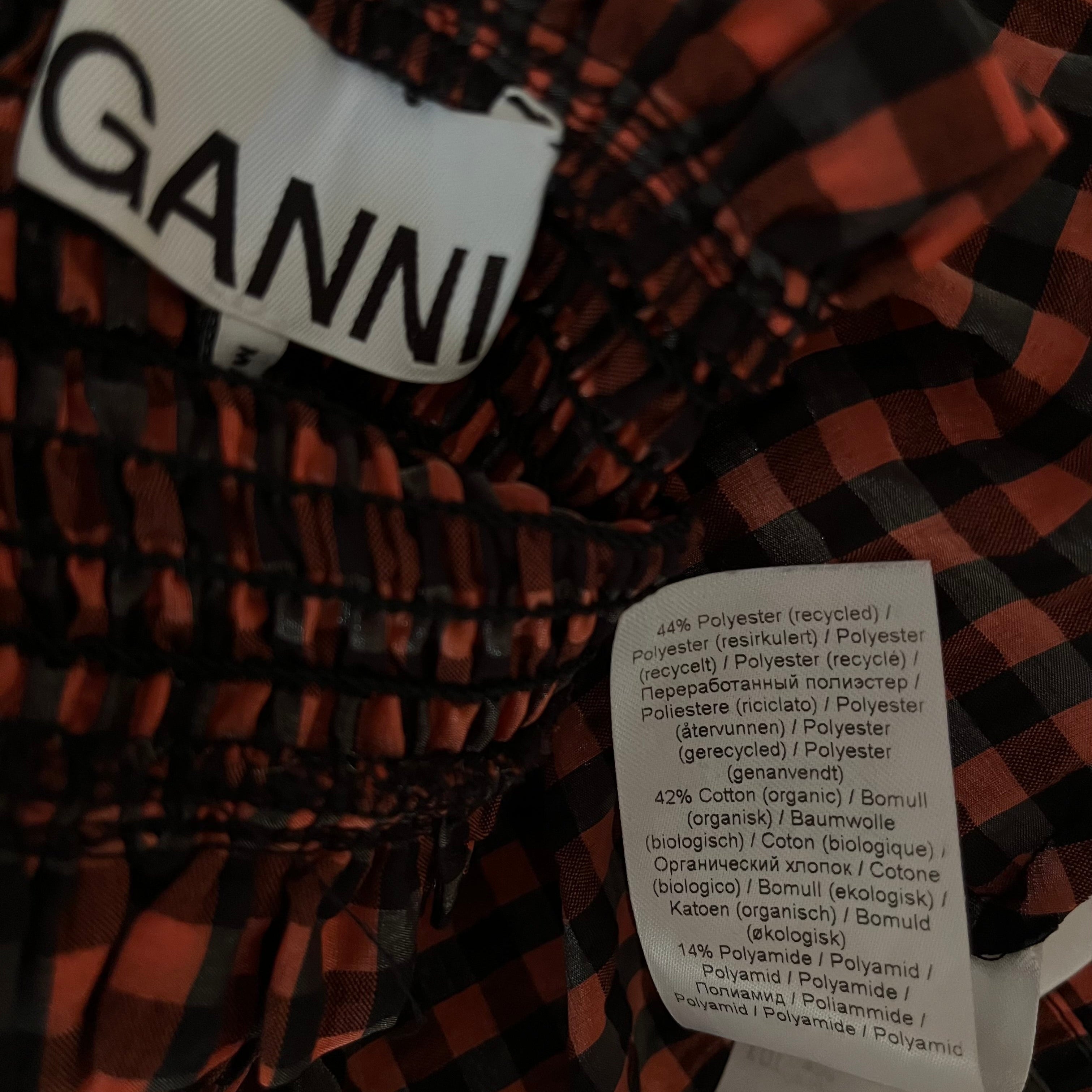 Ganni SEERSUCKER Check Maxi Dress in Flame Size 32.