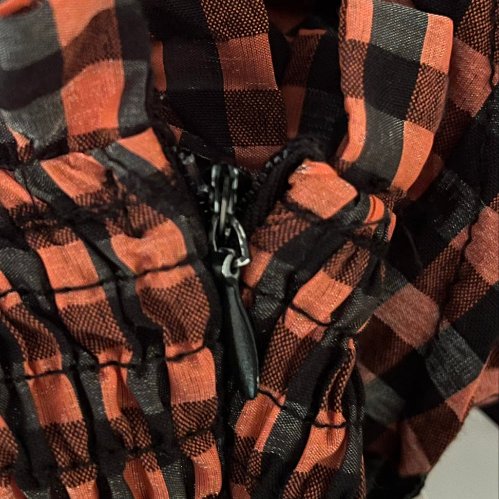 Ganni SEERSUCKER Check Maxi Dress in Flame Size 32.