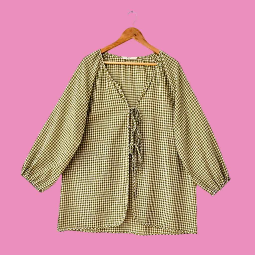 Ruby NZ Tie Front Gingham Top in Green.