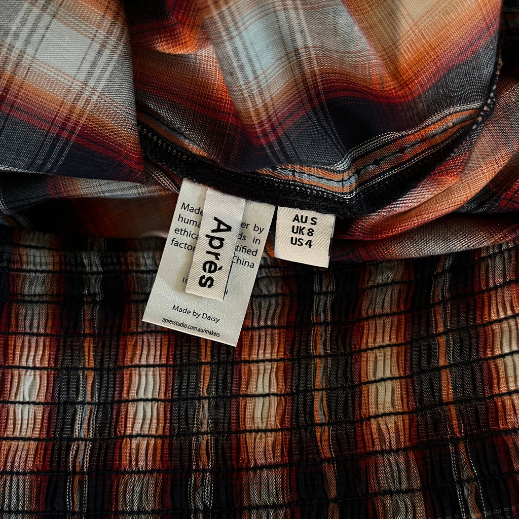 Après Studios Shirred Midi in Grape Plaid Size S.