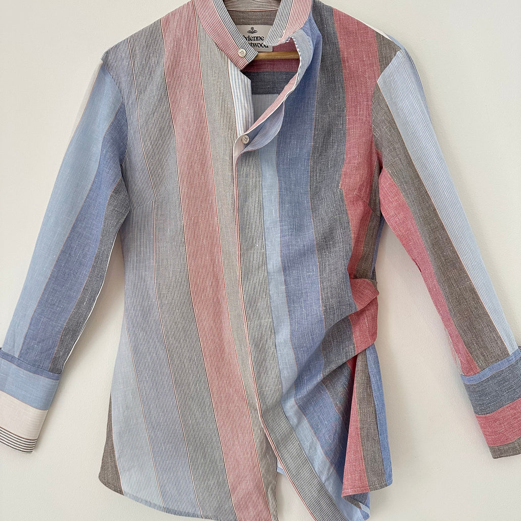 Vivienne Westwood Anglomania Asymmetrical Striped Shirt in Multicolour Size IT38/XS.