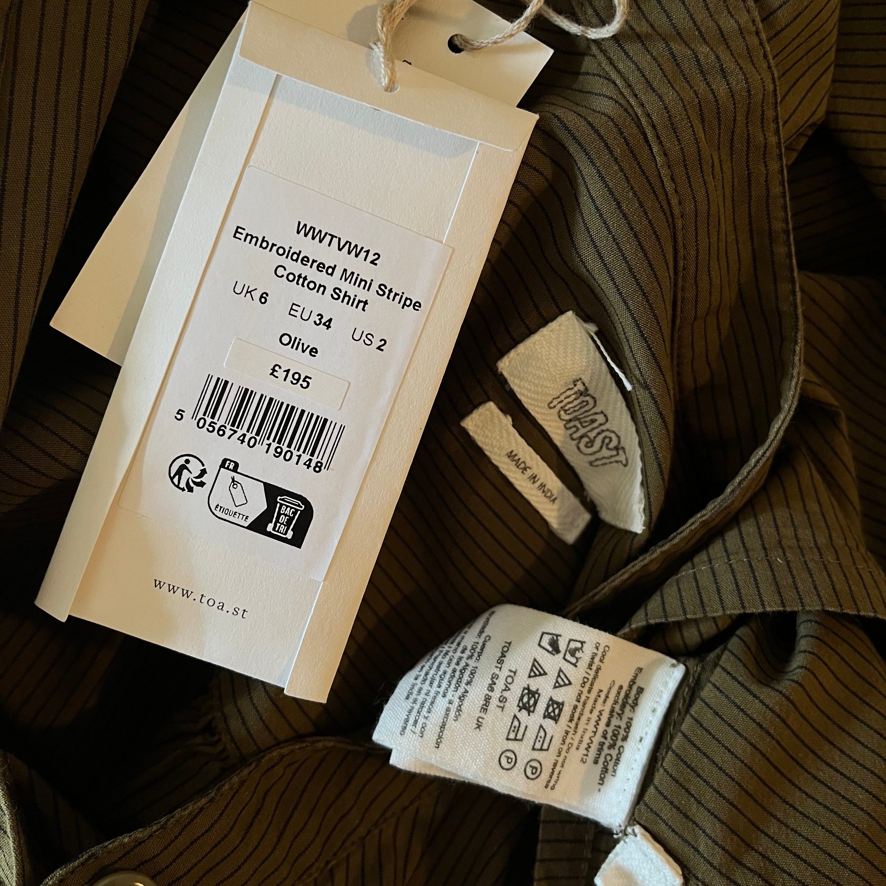 Toast Embroidered Mini Stripe Shirt Size AU6/XS.