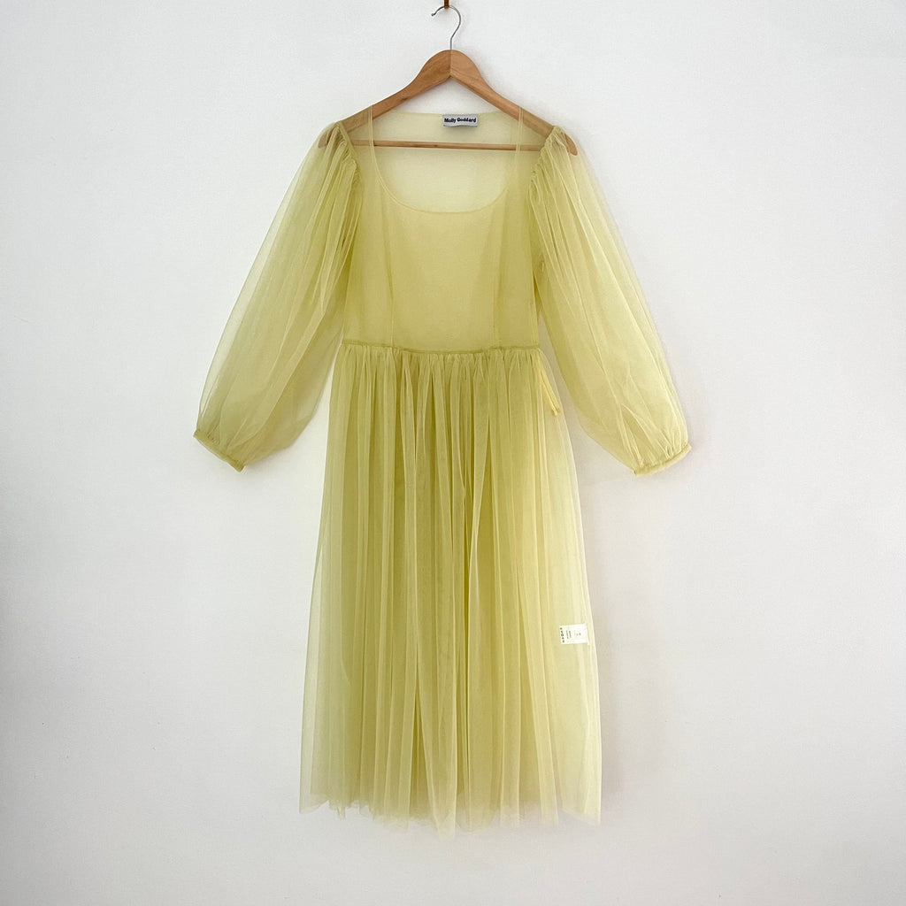 Molly Goddard BRONWYN Balloon-sleeve Tulle Midi Dress In Yellow.