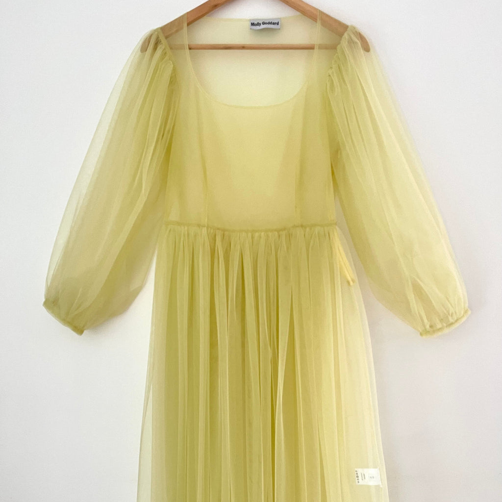 Molly Goddard BRONWYN Balloon-sleeve Tulle Midi Dress In Yellow.