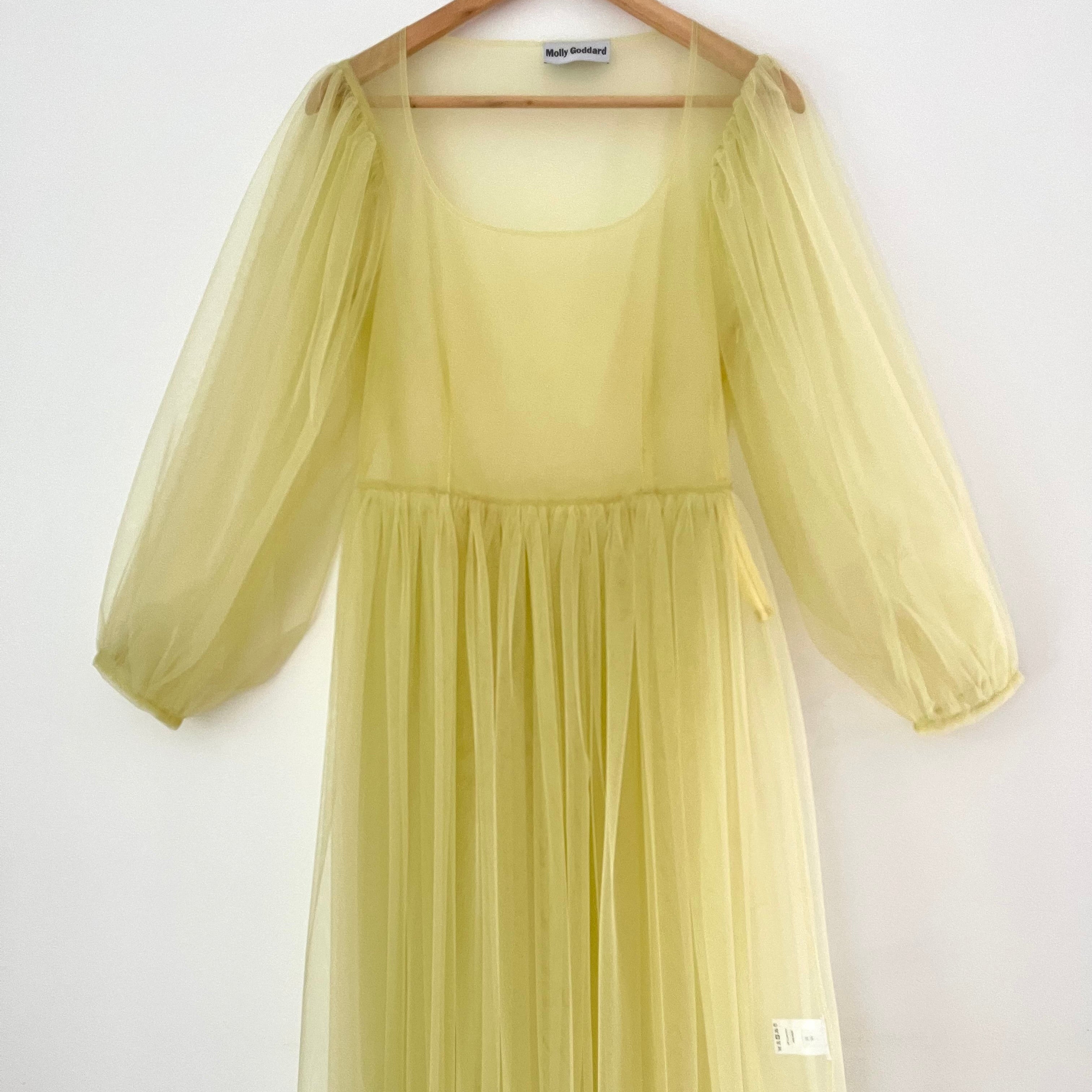 Molly Goddard BRONWYN Balloon-sleeve Tulle Midi Dress In Yellow.
