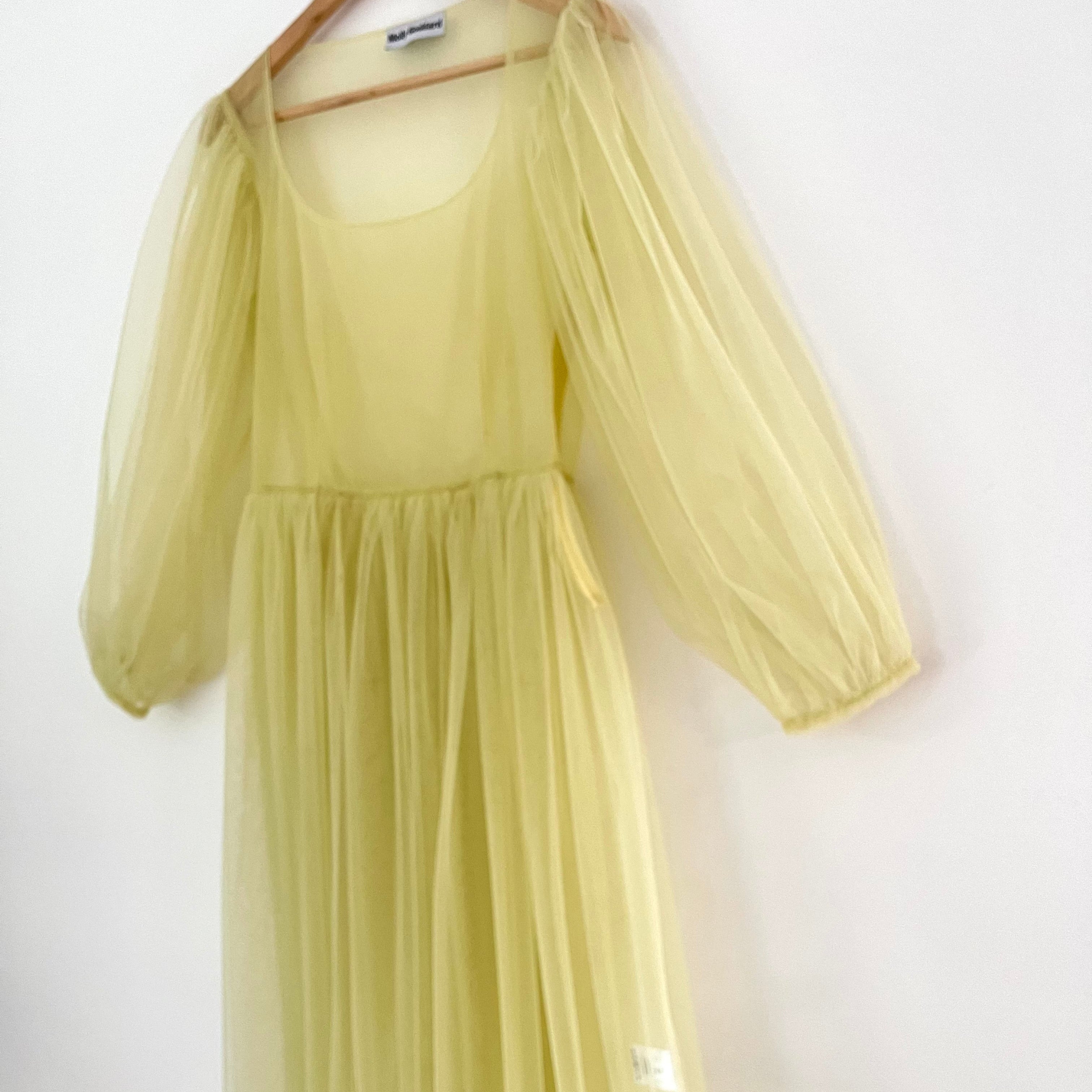 Molly Goddard BRONWYN Balloon-sleeve Tulle Midi Dress In Yellow.