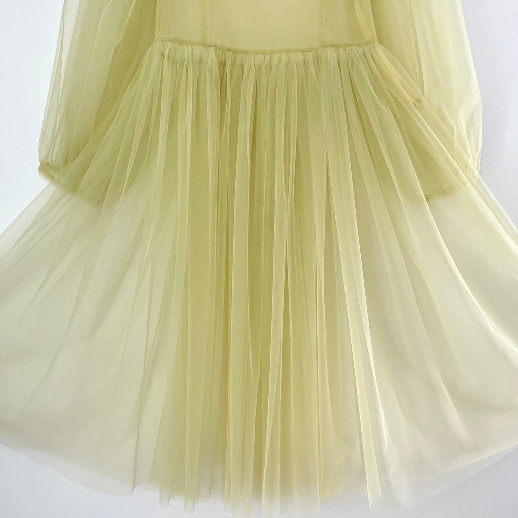 Molly Goddard BRONWYN Balloon-sleeve Tulle Midi Dress In Yellow.