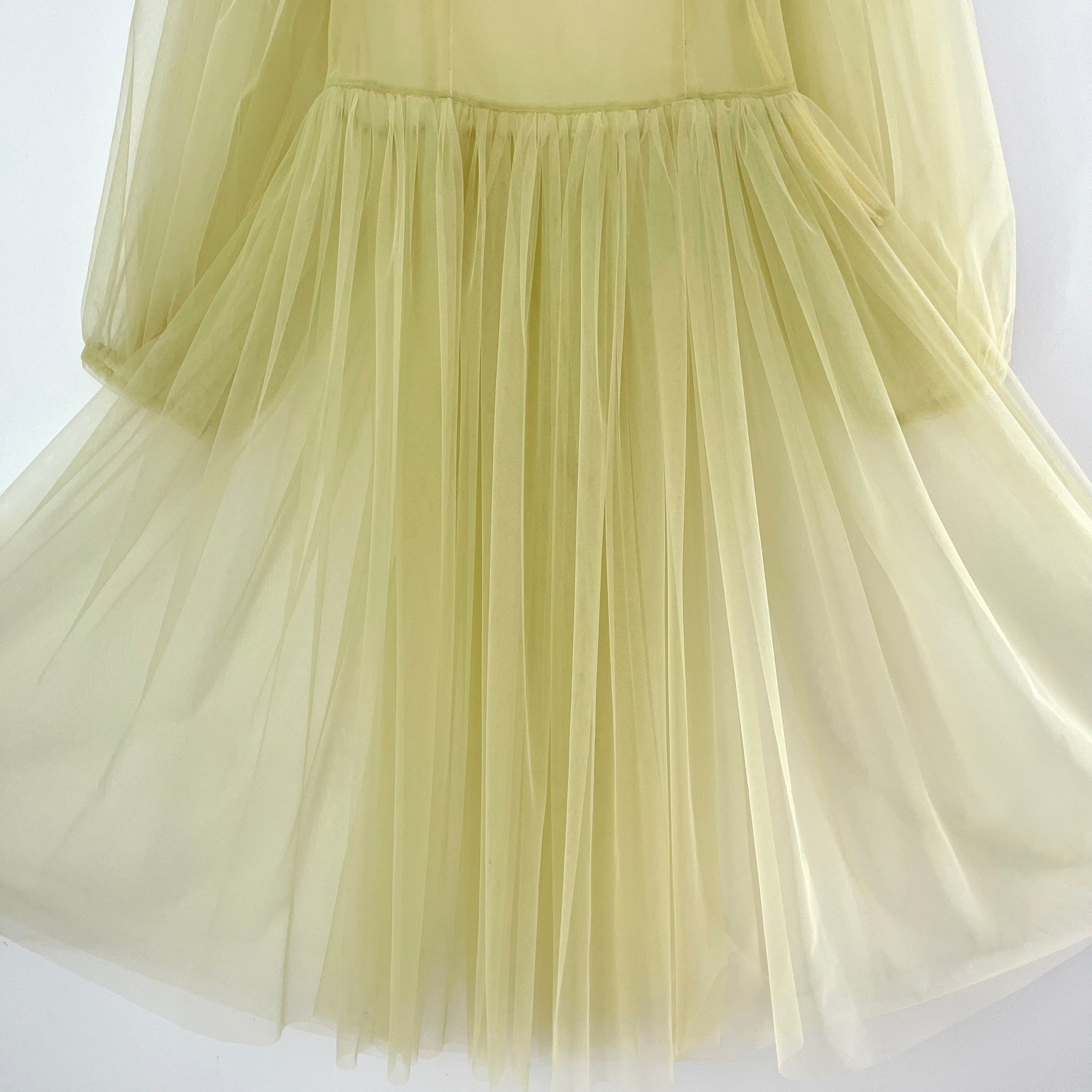 Molly Goddard BRONWYN Balloon-sleeve Tulle Midi Dress In Yellow.