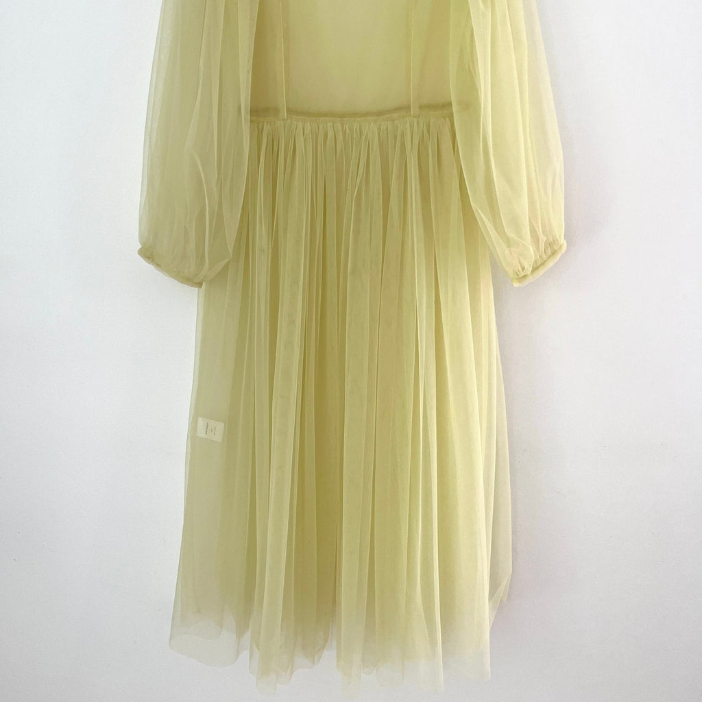 Molly Goddard BRONWYN Balloon-sleeve Tulle Midi Dress In Yellow.