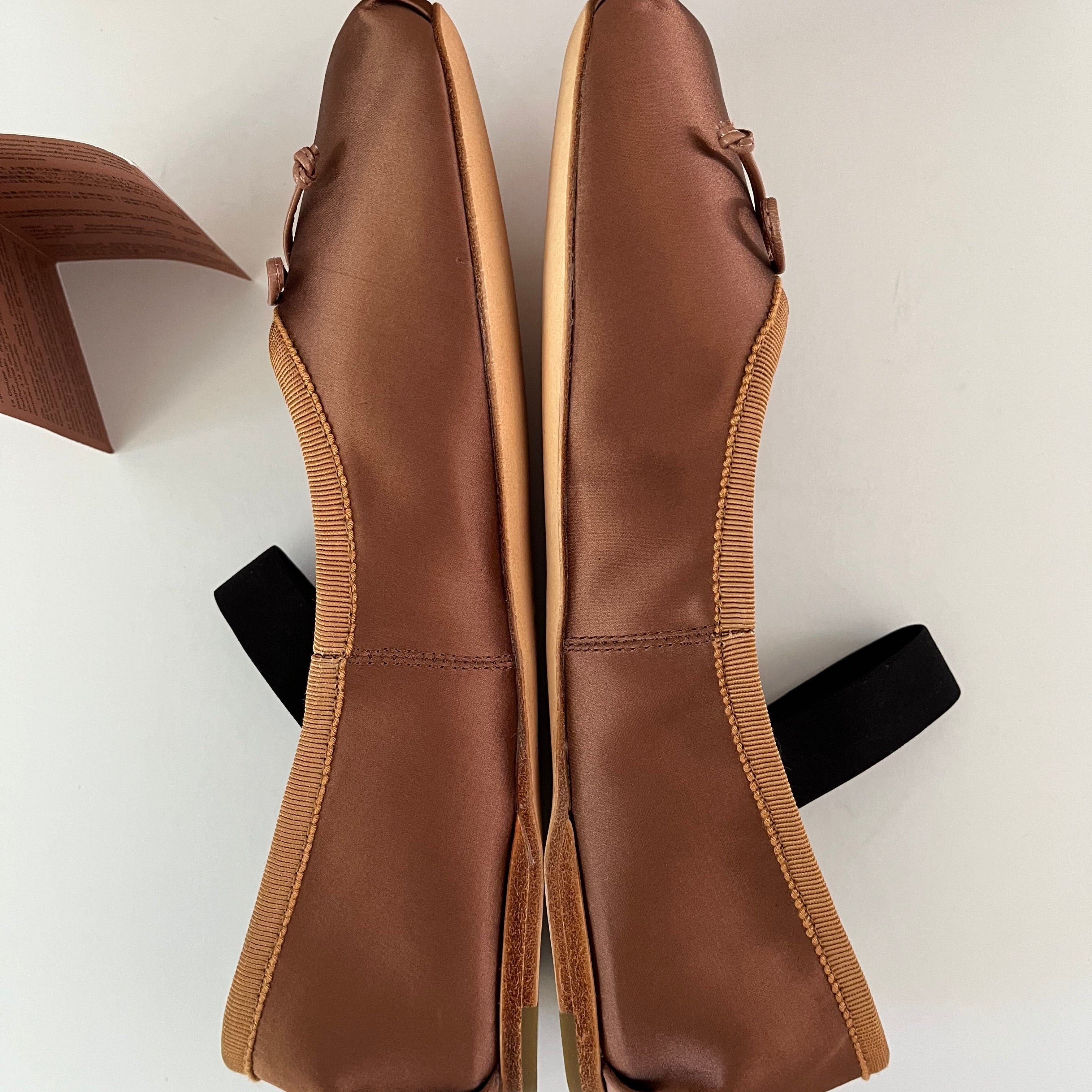 Miu Miu Satin Ballerina Flats in Cocoa Brown.