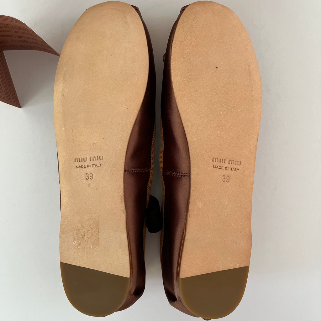 Miu Miu Satin Ballerina Flats in Cocoa Brown.