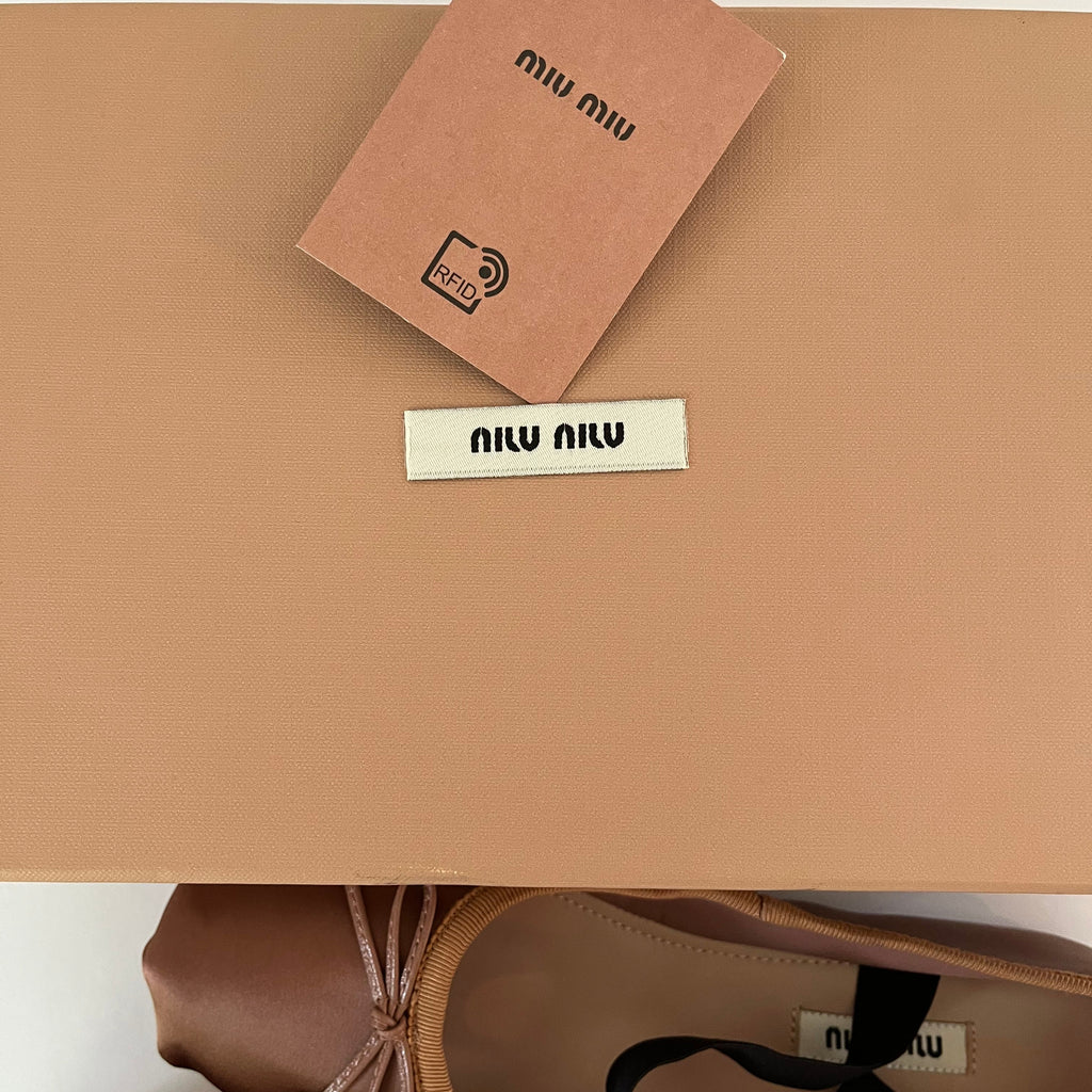 Miu Miu Satin Ballerina Flats in Cocoa Brown.