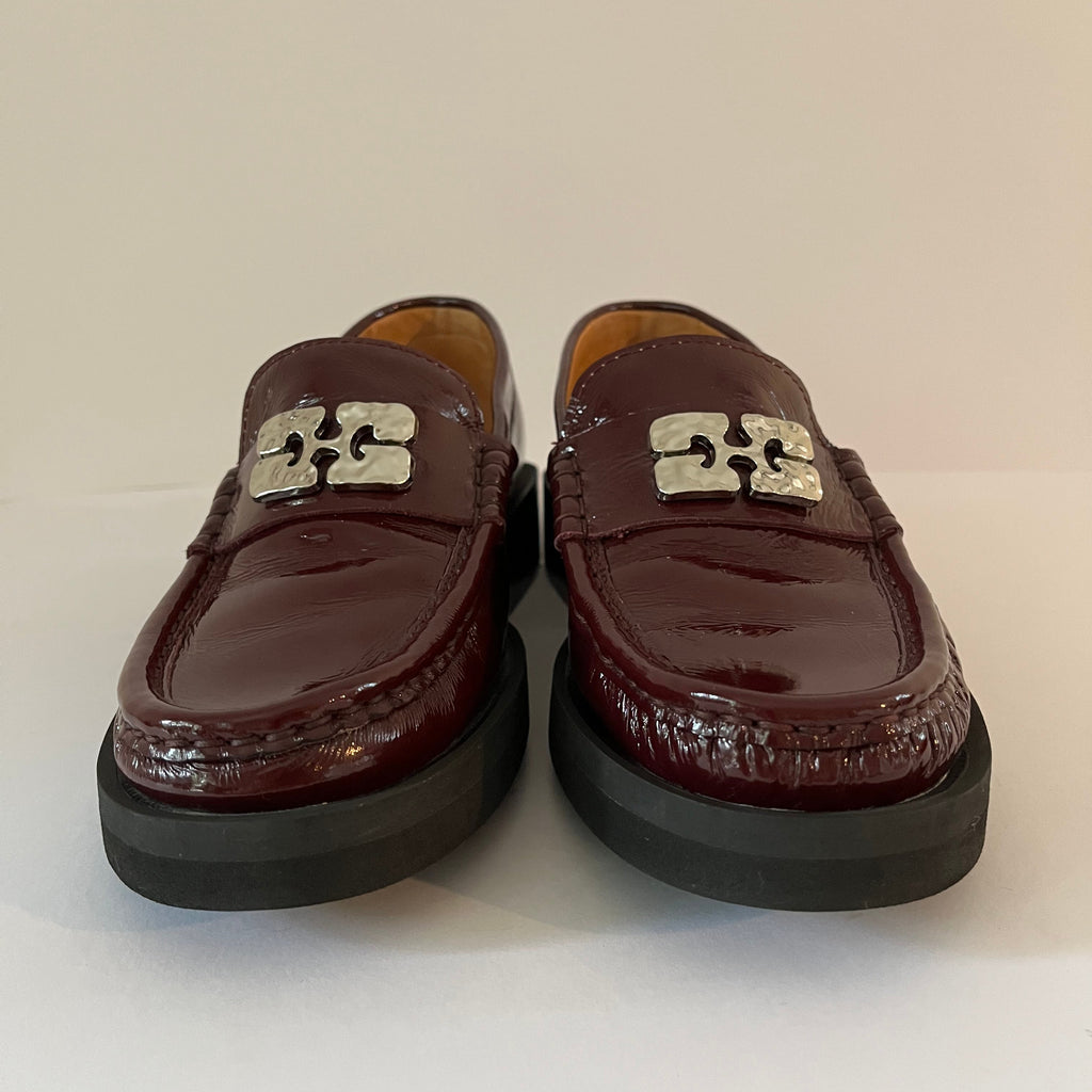Ganni BUTTERFLY Loafers in Burgundy Size 38.