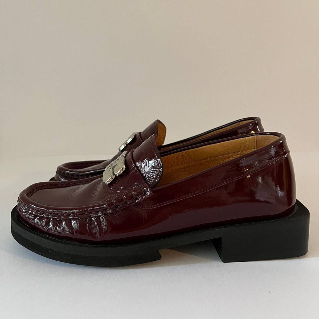 Ganni BUTTERFLY Loafers in Burgundy Size 38.