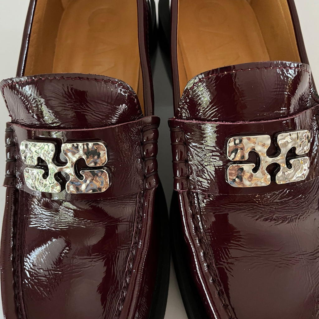 Ganni BUTTERFLY Loafers in Burgundy Size 38.
