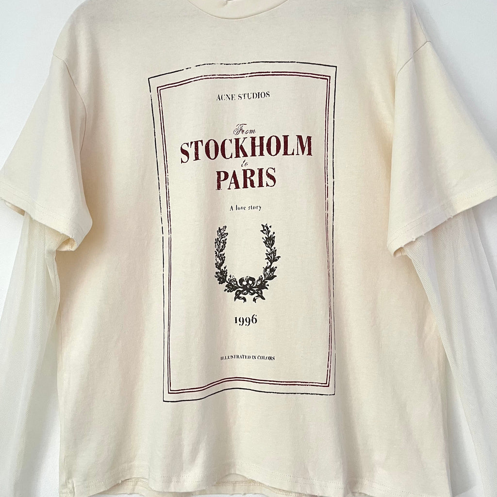 ACNE Studios BNWT LAYERED Print Tee in Off White Size L.
