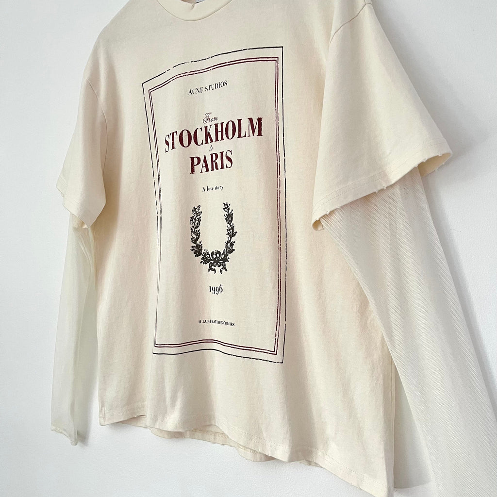 ACNE Studios BNWT LAYERED Print Tee in Off White Size L.
