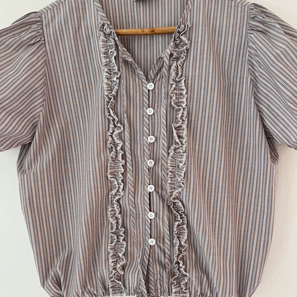 Deiji Studios DOUBLE FRILL Top in Sea Stripe Size M.