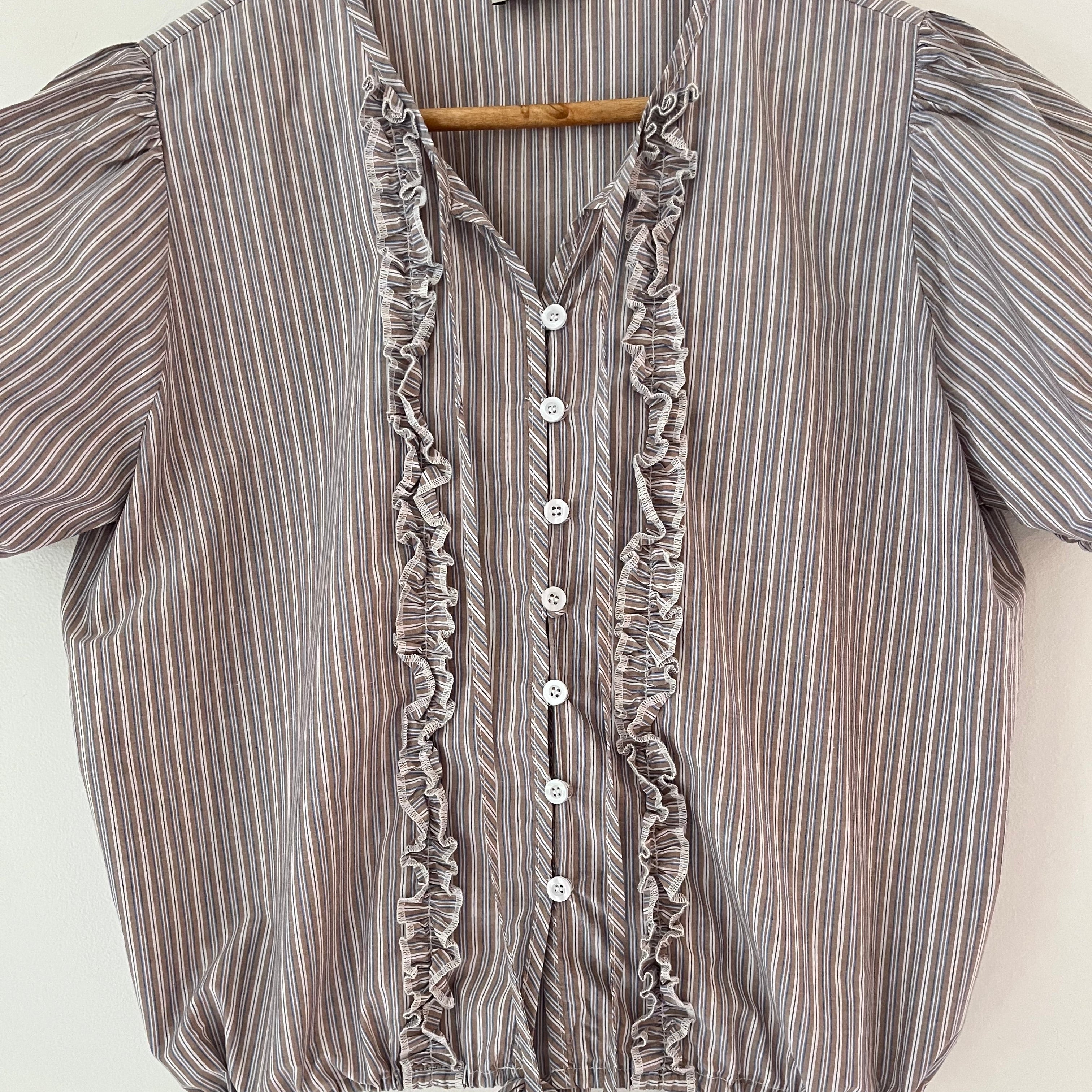 Deiji Studios DOUBLE FRILL Top in Sea Stripe Size M.