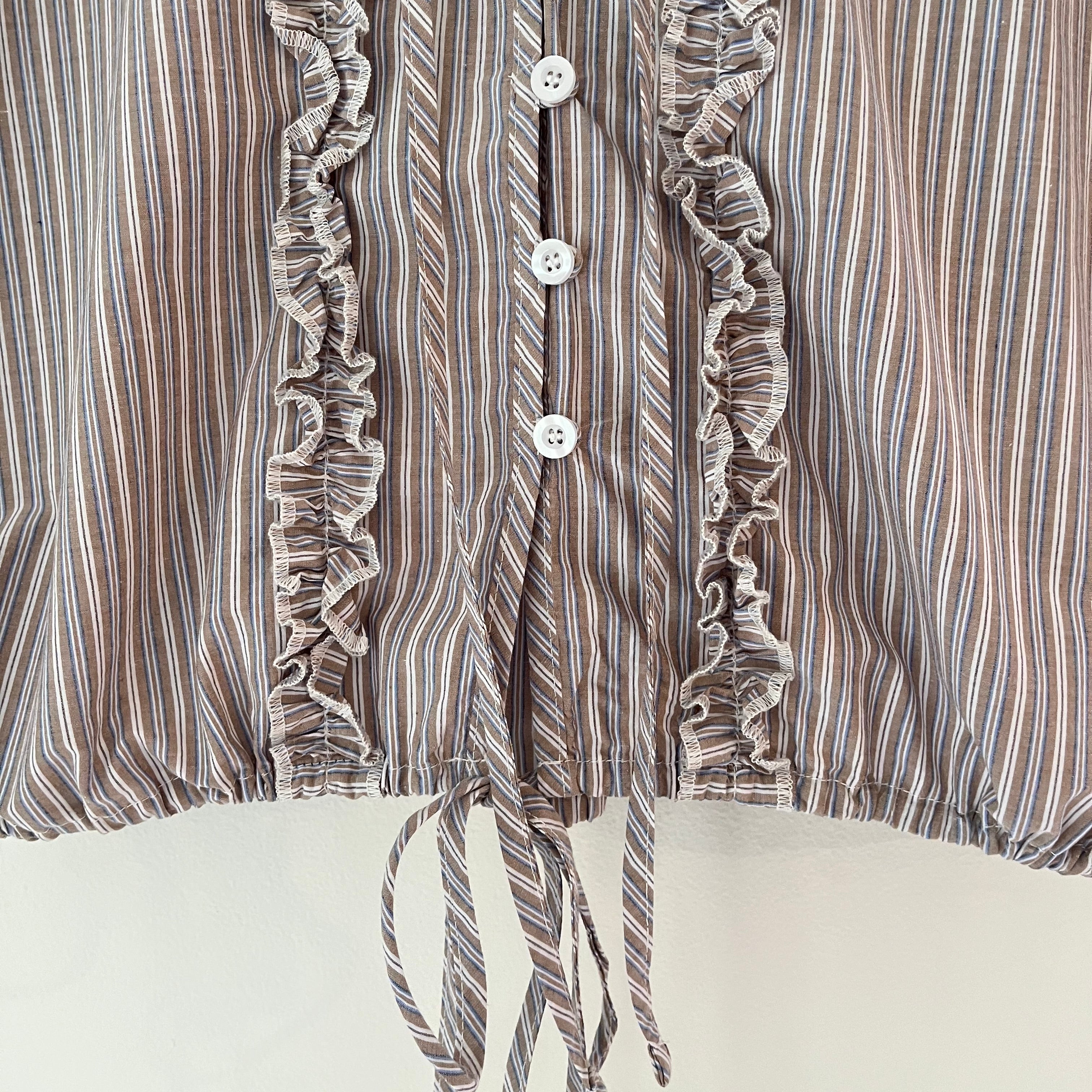 Deiji Studios DOUBLE FRILL Top in Sea Stripe Size M.