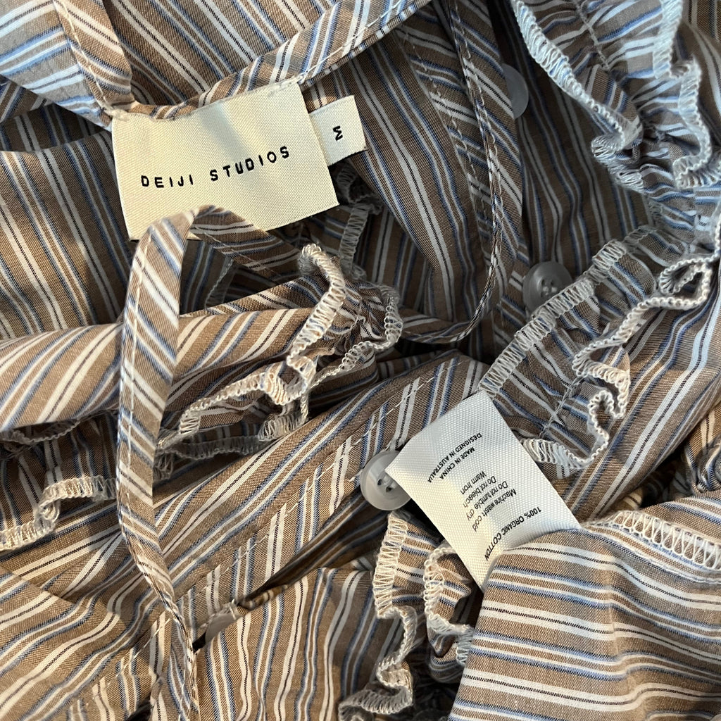 Deiji Studios DOUBLE FRILL Top in Sea Stripe Size M.