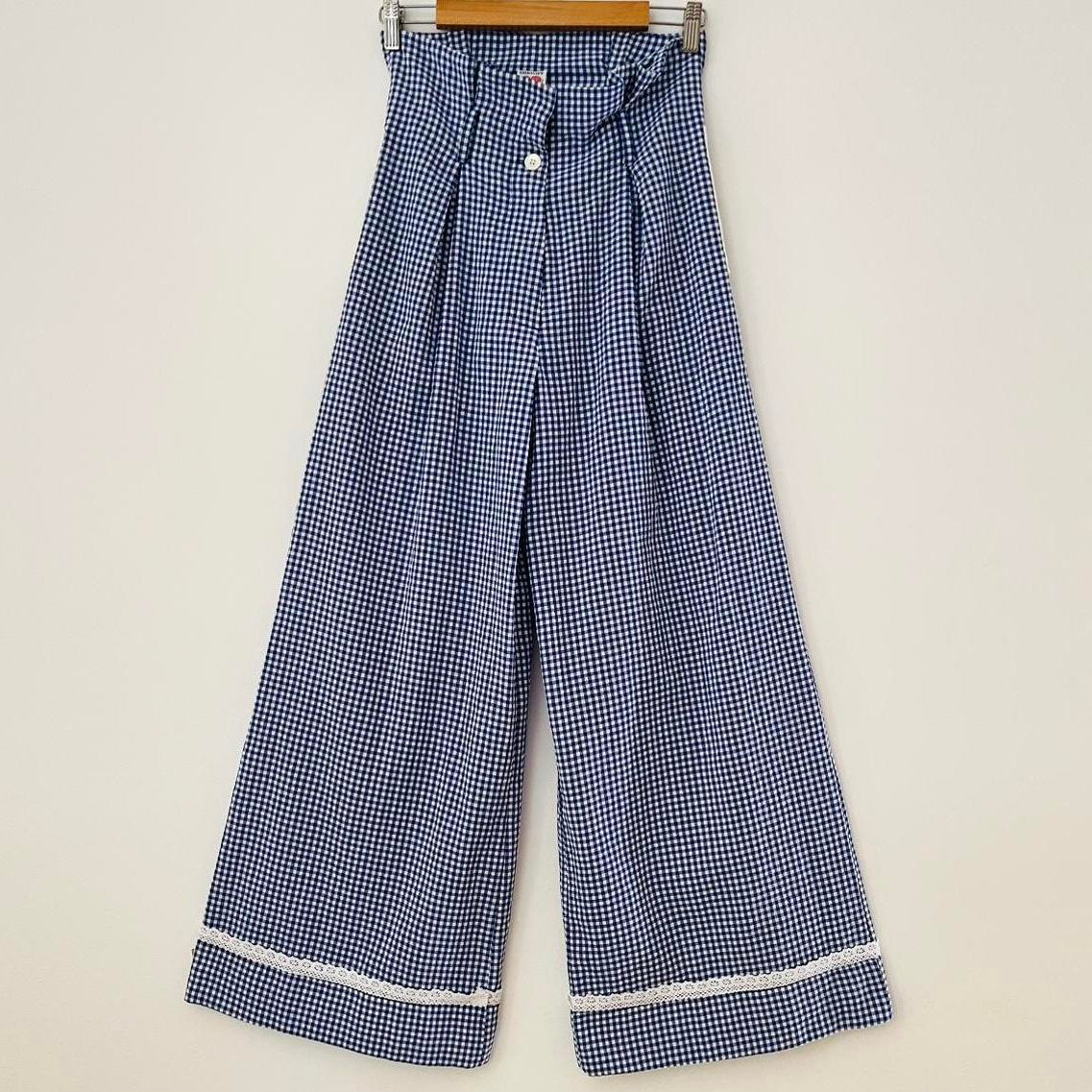 Shrimps BNWT VALENTINA Wide Leg Pants in Blue Check Size 8/S.