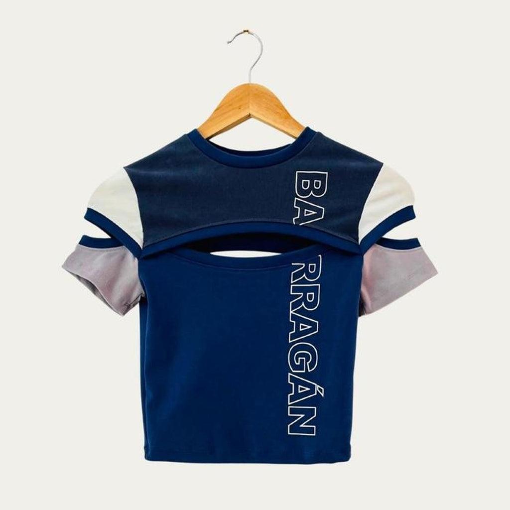 Barragán BRAZOS Baby Tee in Navy Grey.