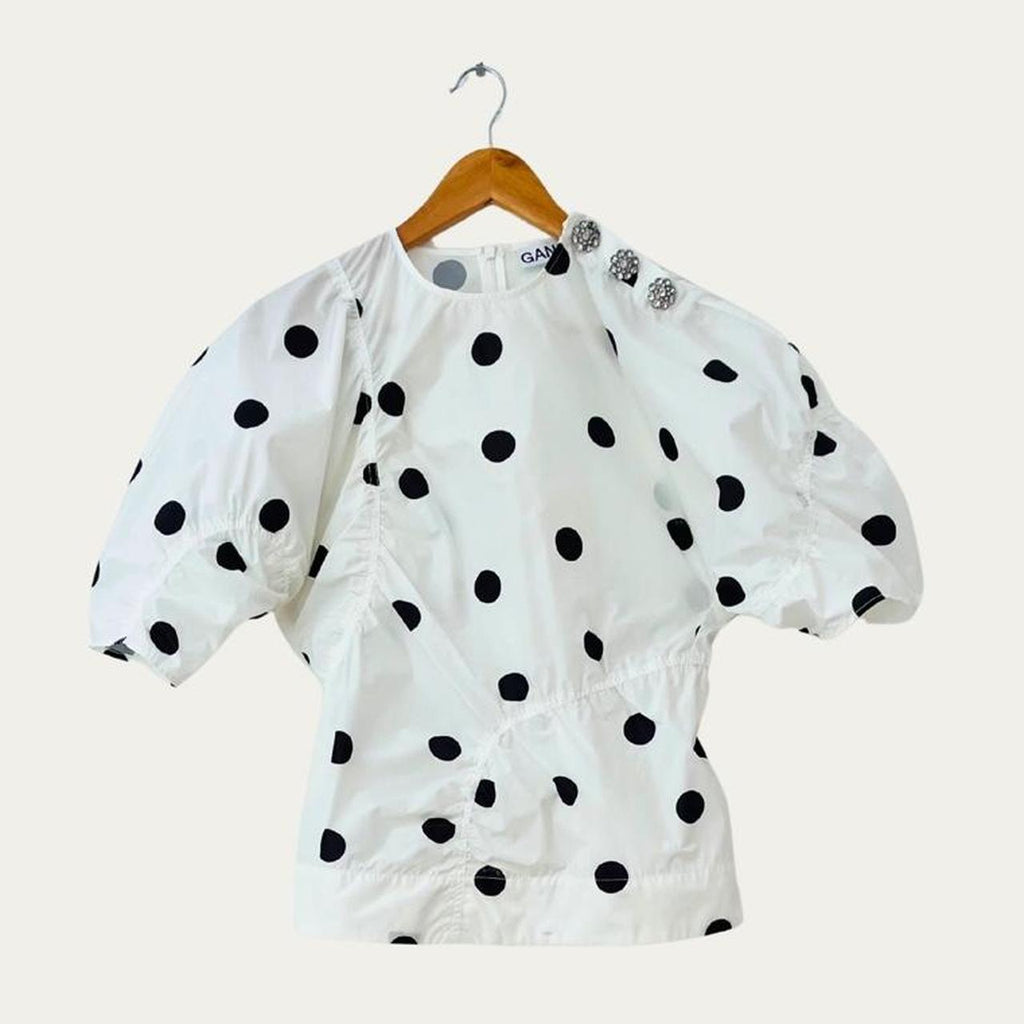 Ganni Polka Dot Crepe Blouse.