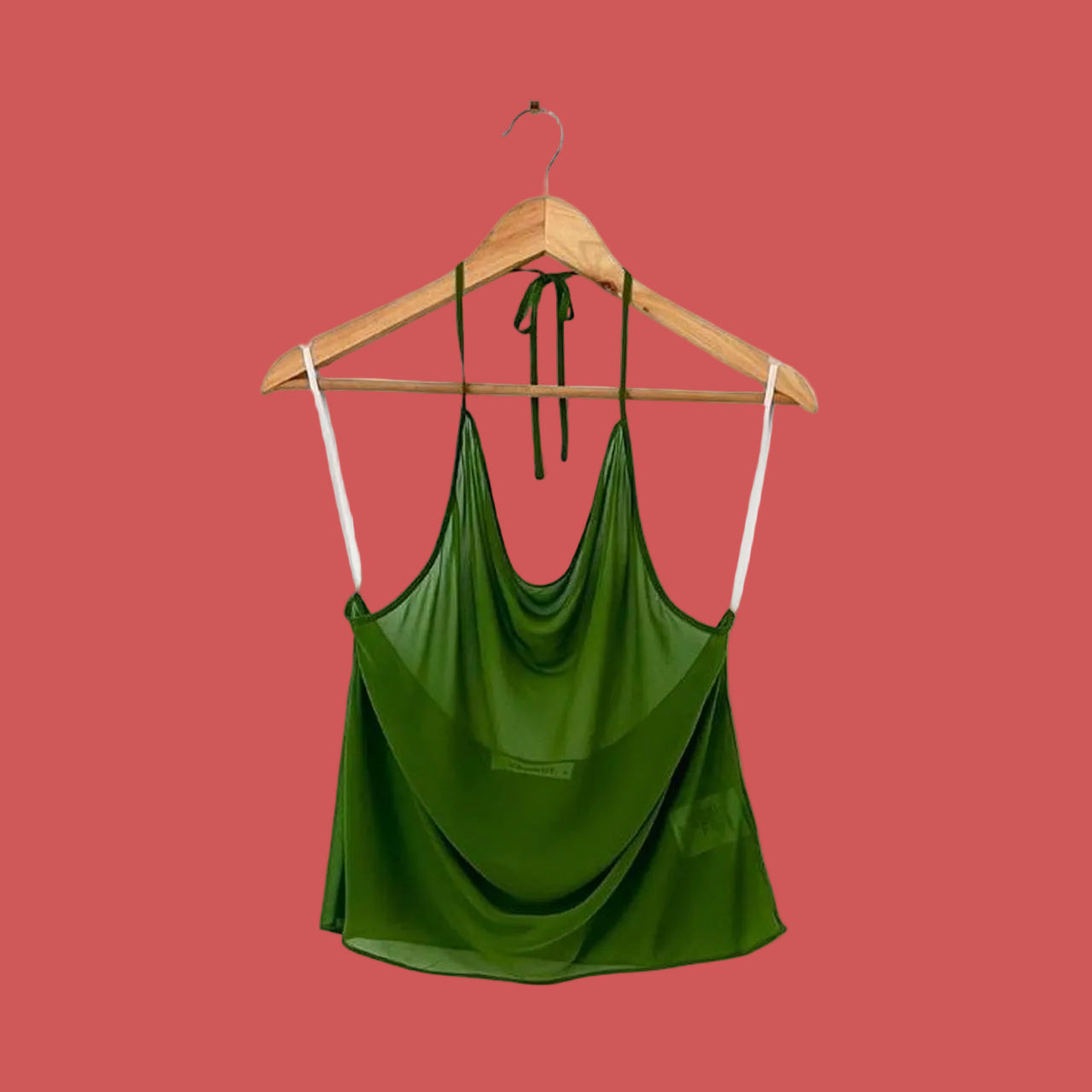 Venroy Silk Cowl Neck Halter Top in Cactus.