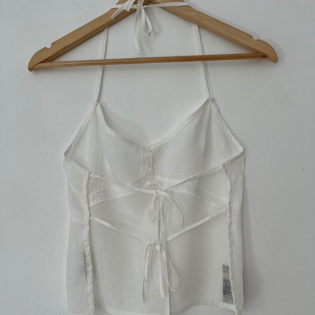 Paloma Wool Linen Graphic Halter Top.