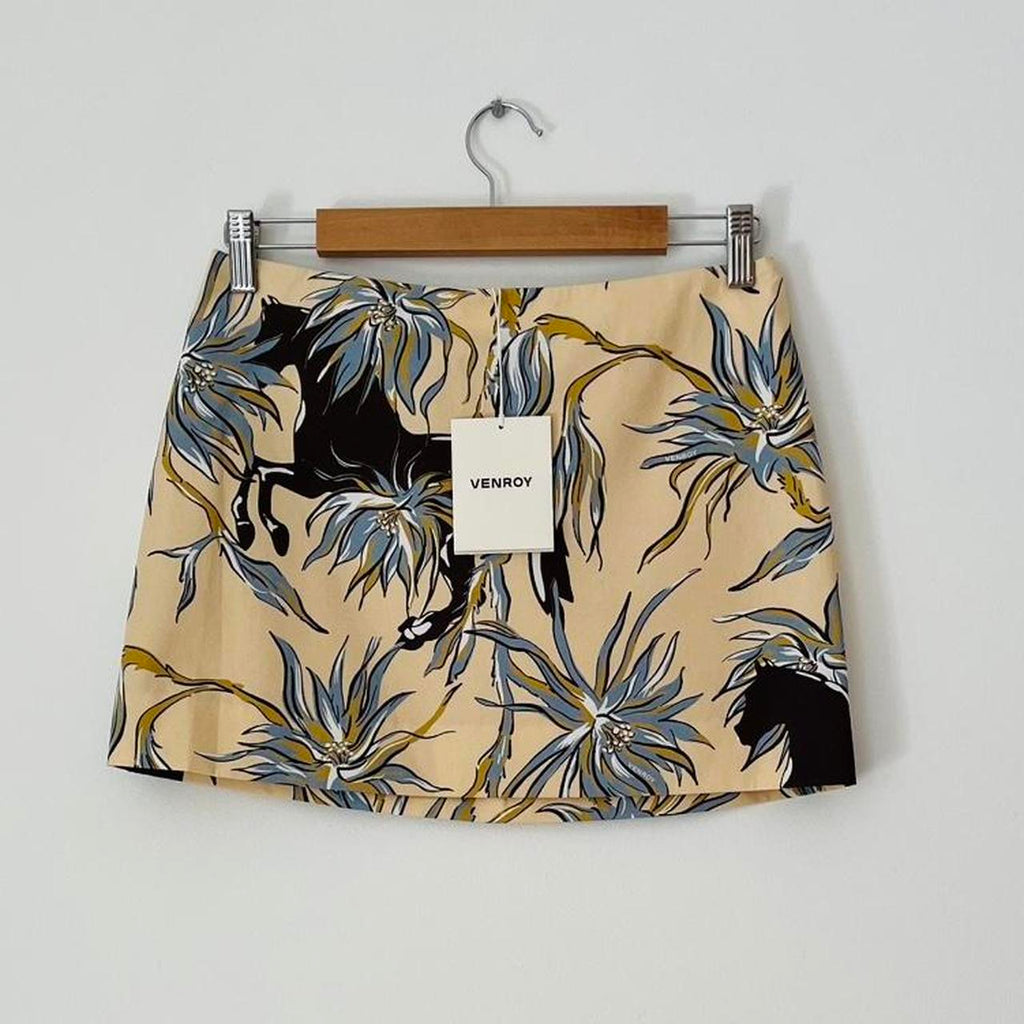 Venroy BNWT Cotton Mini Skirt in Beige Floral Horse Print.