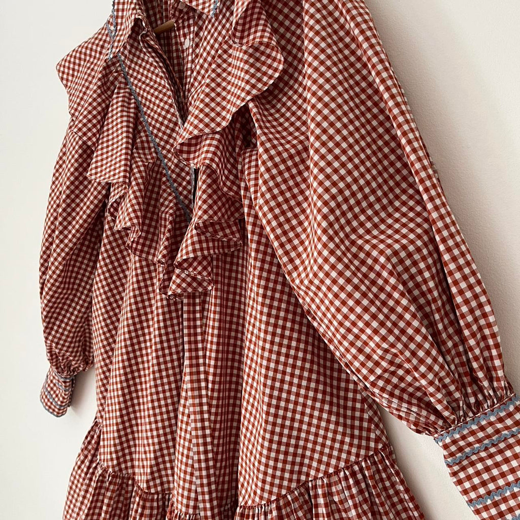 Lee Mathews HAZEL Ruffled Gingham Mini Dress in Red.