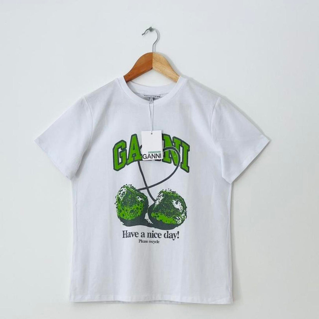 Ganni BNWT Basic Jersey Cherry Relaxed T-Shirt.