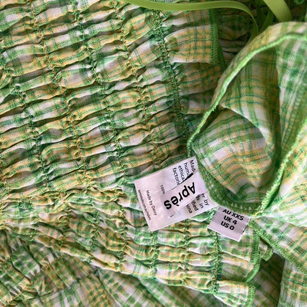 Après Studios Strapless Ruched Mini Dress in Citrus Plaid