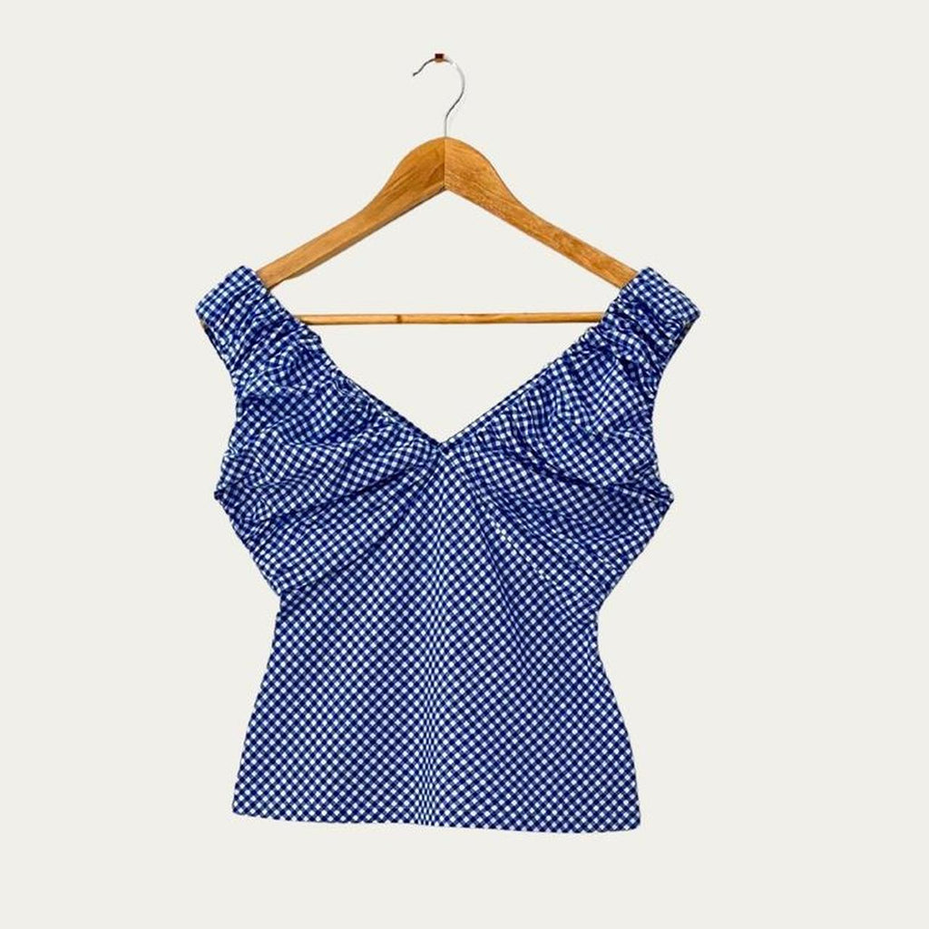Ruby NZ RAQUEL Top in Cobalt Gingham.