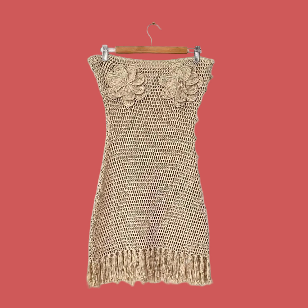 Venroy Strapless Floral Crochet Cotton Mini Dress in Natural.