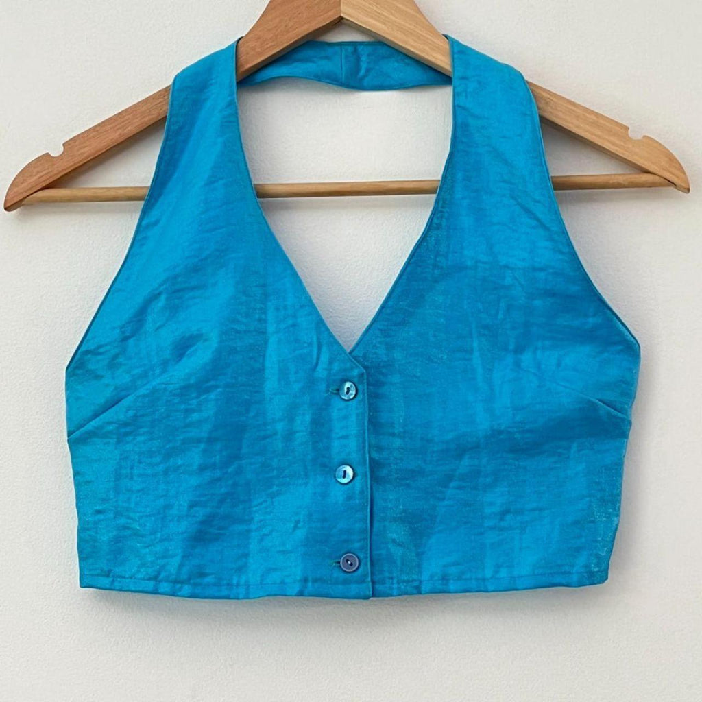 Paloma Wool Halter Crop Top in Blue.