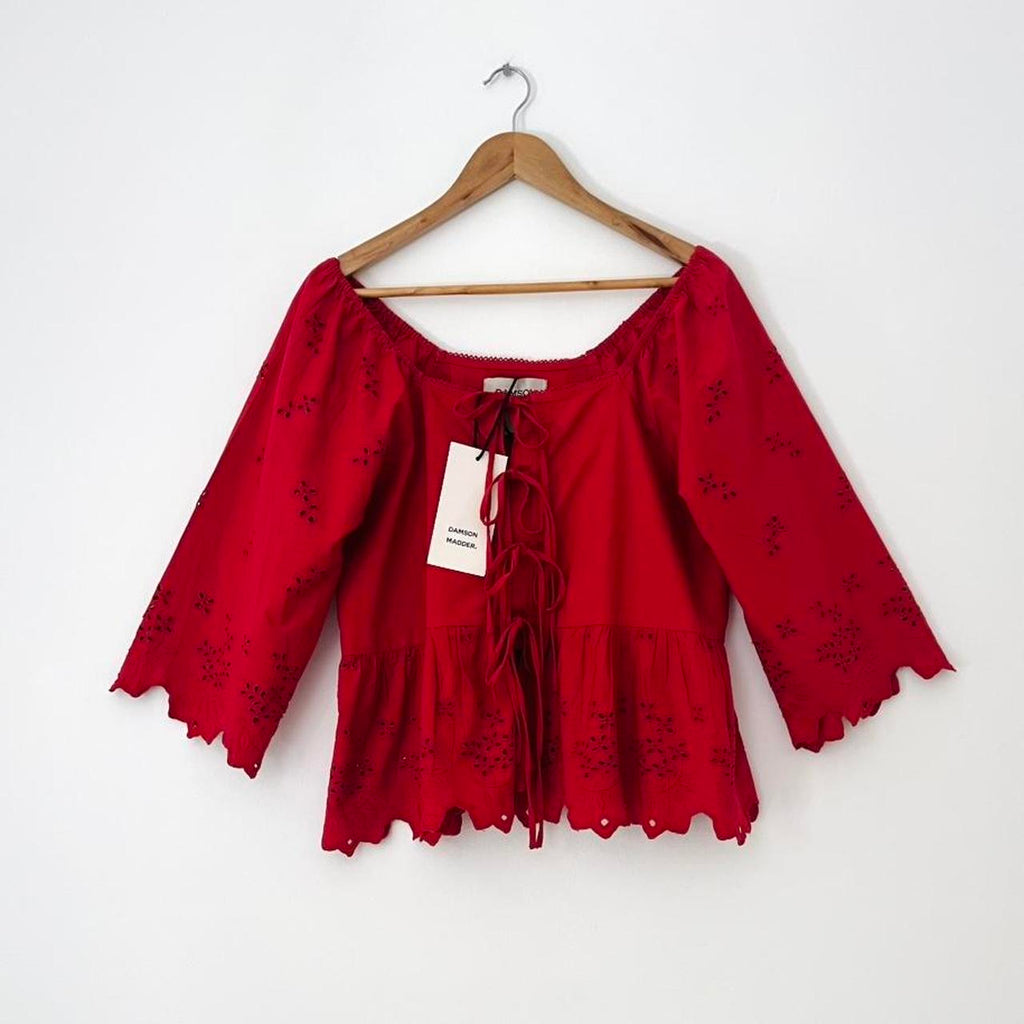 Damson Madder BNWT LANA Broderie Anglaise Blouse in Red.
