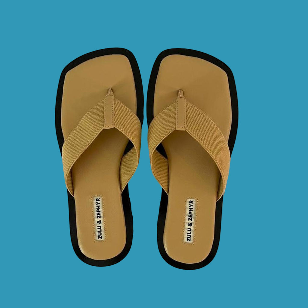 Zulu & Zephyr Thongs in Light Brown.