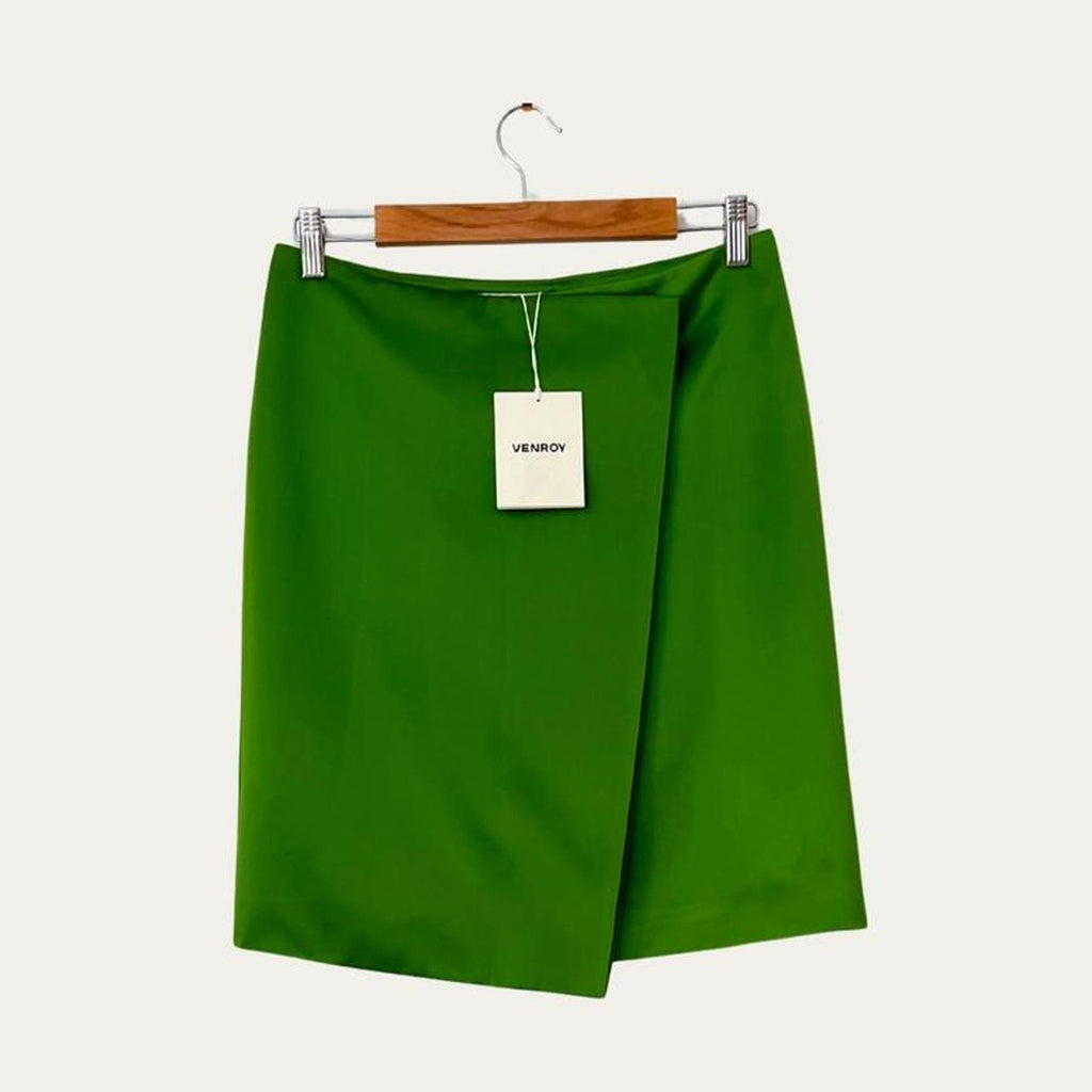 Venroy BNWT Wrap Silk Cotton Skirt in Leaf Green.